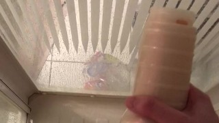 Intense orgasm with fleshlight in the shower