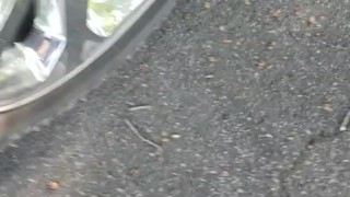 Girl Public Piss On Tire In Parking Lot
