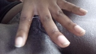 Playing with my fat ebony pussy and pussy juice post orgasm