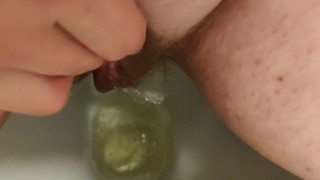 Long powerful piss and pussy rub after 4 hours of holding