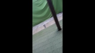 How we make video Desperate Pee in Jeans on balcony in centrum City
