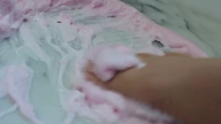teen feet make a foamy mess