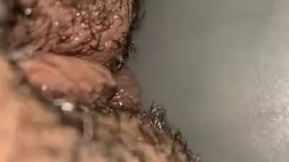 Playing with my hairy pussy in the car