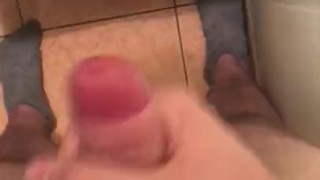 Boy Jerking off in bathroom, tasting cum, precum