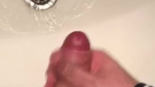 Boy Jerking off in bathroom, tasting cum, precum