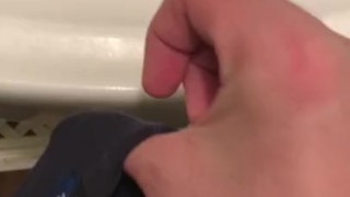 Boy Jerking off in bathroom, tasting cum, precum
