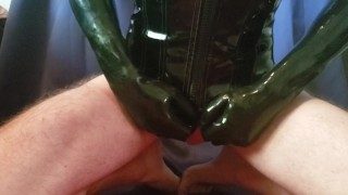 Gagged Twink in latex plays with toys