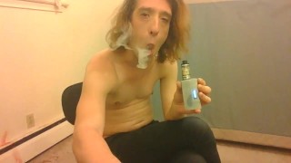 Topless Transgirl Trying Vape Tricks