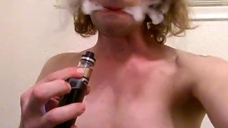 Topless Transgirl Trying Vape Tricks