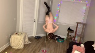 Teen waitress strips nude on a pole