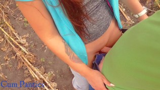 Cum in my panties in a sunflower field