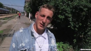  CZECH HUNTER 453 - Blonde Twink Sucks Strangers Big Dick POV In The Woods