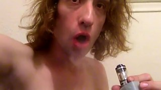 Topless Transgirl Vaping at the Day Prior to 12 Months on HRT/Estrogen