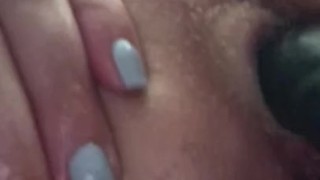Black dildo in my warm, tight ass. Dripping wet.