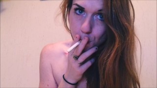 Little Red sexy redhead camgirl topless smoking fetish