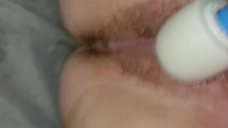 Cumshot on hairy pussy used to get off