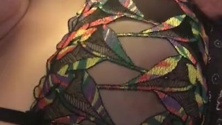 massaging my pierced tits under my see through bra