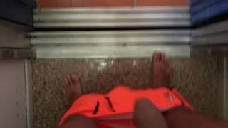 Risky naked play. No cum,elevator and corridor