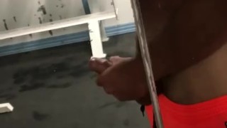 Wanking in hotel gym, nearly caught! No cum