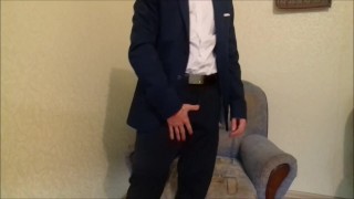 RUSSIAN GUY IN A SUIT JERKING OFF