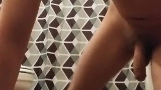 Dildo riding and cum eating fun in the bathroom