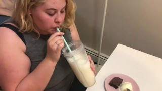 CHUBBY BBW TEEN GULPS DOWN ENTIRE WEIGHT GAIN SHAKE AND DESSERT