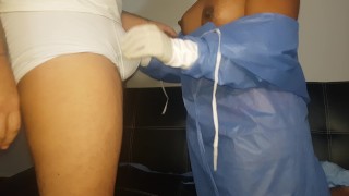 Lucky guy gets his cock stroked by a horny nurse
