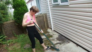Cleaning My Garden In A Sexy Costume...Gstring And Bra...Look At Me!?...