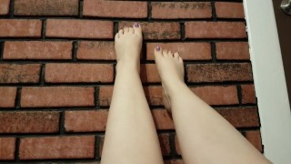 Purple Toes Footplay on Brick wall