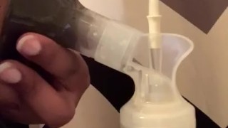 Milking boobs during bathroom break
