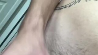Hung guy jerks in bathroom