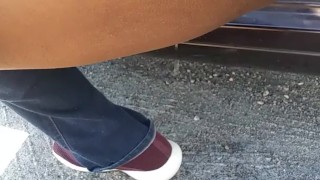 Jazzy pissing in shopping plaza