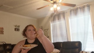 Redhead BBW Eats for You and Gets Stuffed