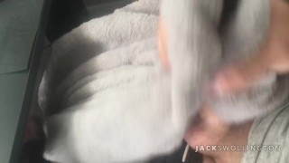 DAILY JERK OFF: Guy Rubs His Cock and Cums Into a Blanket