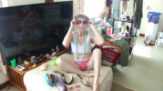 Testing My Eyeglasses For You! Sexy Underwear, sitting position, pink thong