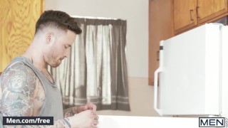 Men.com - Cute twink rides inked hunks cock - Jordan Levine, Timothy Drake