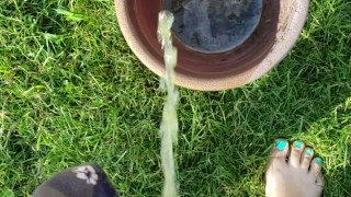 Girl Fills Planter With Piss Outside