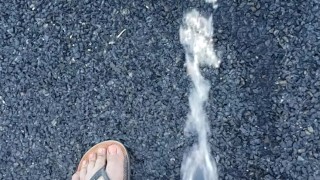 Short Brunette Pees In the Middle Of Street