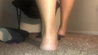 Taking pantyhose and shoes off badly needed pedicure feet