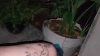Playing with my fat pussy naked on my porch 