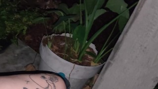 Playing with my fat pussy naked on my porch 
