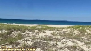 Big Tit Hottie Sucks and fucks on the beach - Sneaky Public Sex
