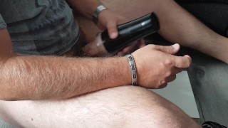 Big dick vocal guy fucks fleshlight sitting with cumshot