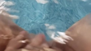 Pool jets on my hairy pussy