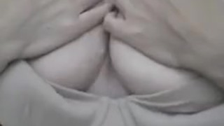 hot teen slut gets her cum on her big tits, licks and smears the cream