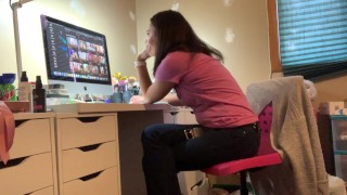 Frustrated Bitch Playing With Her Pussy Watching Porn
