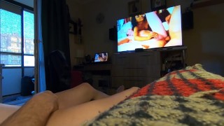 I watch a pornhub video, masturbate with a dildo in the ass and cumshot.