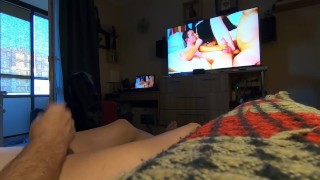 I watch a pornhub video, masturbate with a dildo in the ass and cumshot.