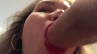 Amateur teen films herself by sucking cock after Party
