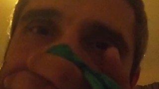 Bad Stepdaddy sneaks into stepdaughters bedroom to sniff her panties.